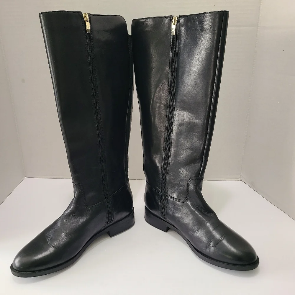Marc Fisher Secrit Black Studded Leather Knee-High‎ Boots Wide Calf 7.5